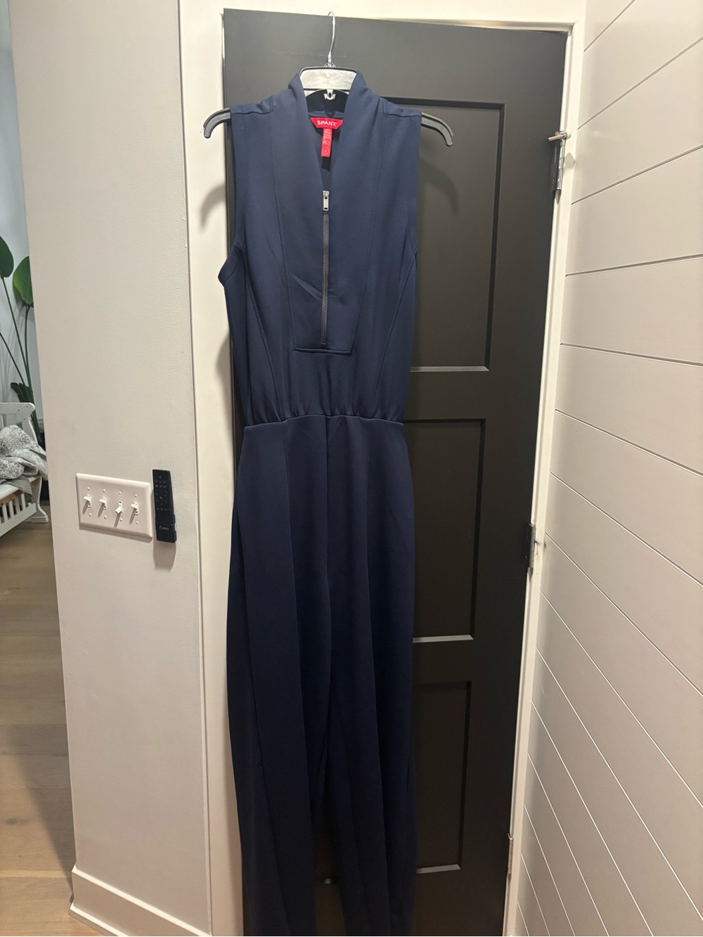 SPANX AirEssentials Shawl Collar Half Zip Jumpsuit Large Reg Timeless Navy NWT - Picture 7 of 12